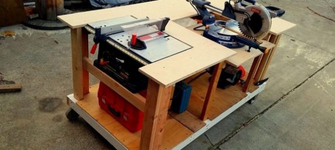 Make A Mobile Workbench with Built-in Table and Miter Saws